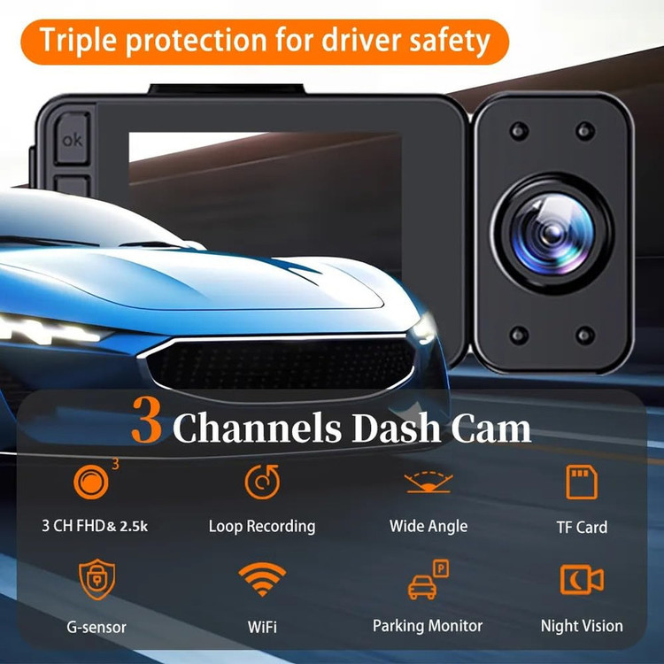 دوربین ثبت وقایع خودرو مدل 3 لنز RoadLens-F31-WiFi