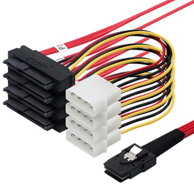کابل تبدیل Mini SAS SFF-8087 به 4 پورت SFF-8482 29-Pin با برق 4 پین اسمارطور مدل SM81 طول 1 متر