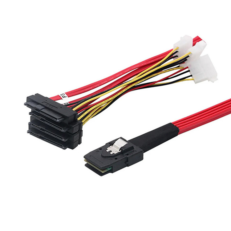 کابل تبدیل Mini SAS SFF-8087 به 4 پورت SFF-8482 29-Pin با برق 4 پین اسمارطور مدل SM81 طول 1 متر