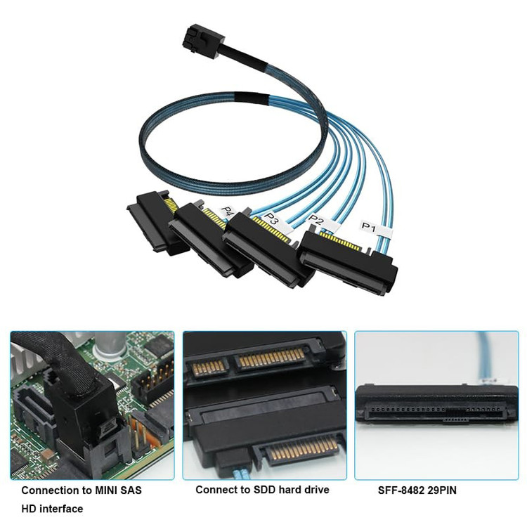 کابل تبدیل Mini SAS HD SFF-8643 به چهار 29pin SFF-8482 با تغذیه ساتا اسمارطور مدل SM155