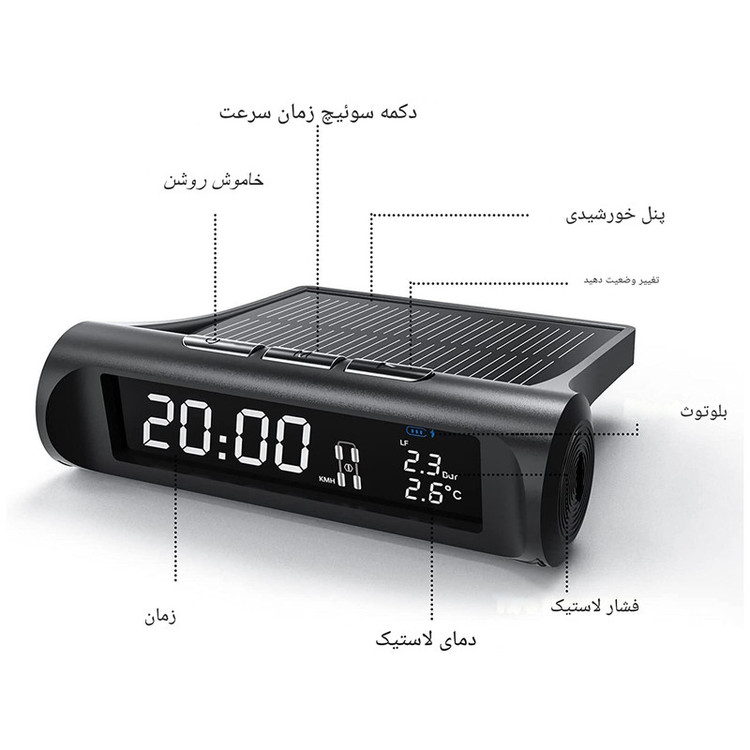 نمایشگر و سنسور باد لاستیک مدل TPMS به همراه 4 سنسور