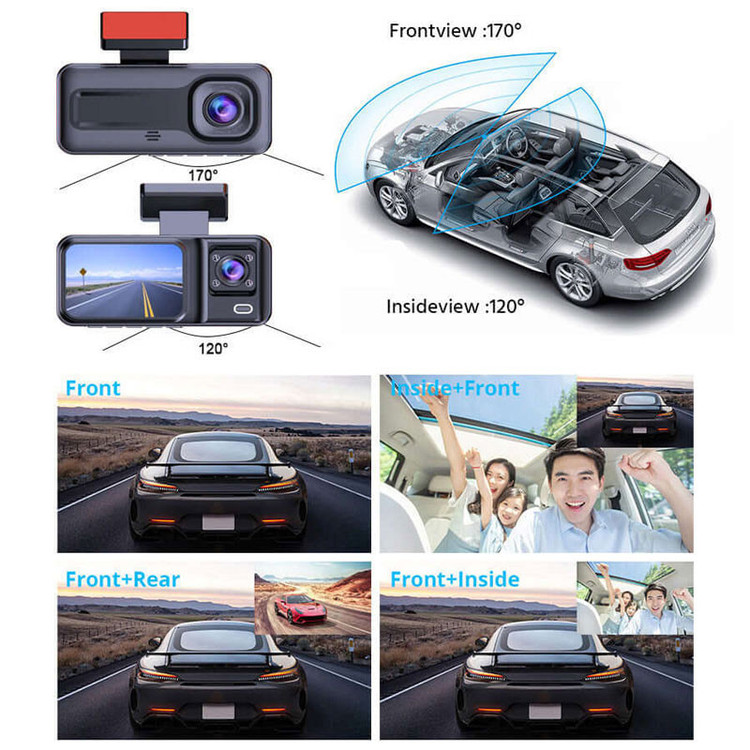 دوربین ثبت وقایع خودرو مدل 3 لنز DVR-XC800-WiFi به همراه دوربین دنده عقب