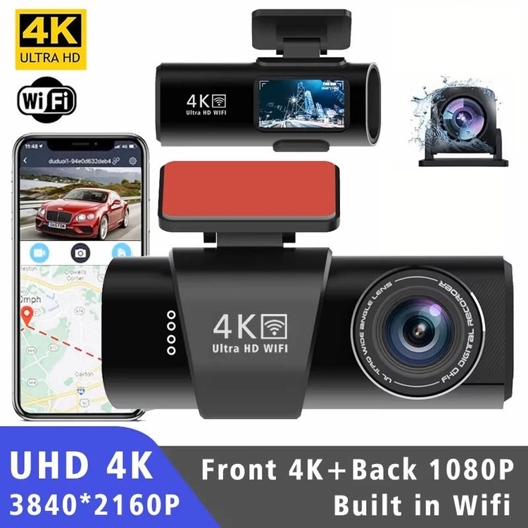 دوربین فیلمبرداری ثبت وقایع خودرو مدل OK309-4K-WiFi-GPS به همراه دوربین عقب