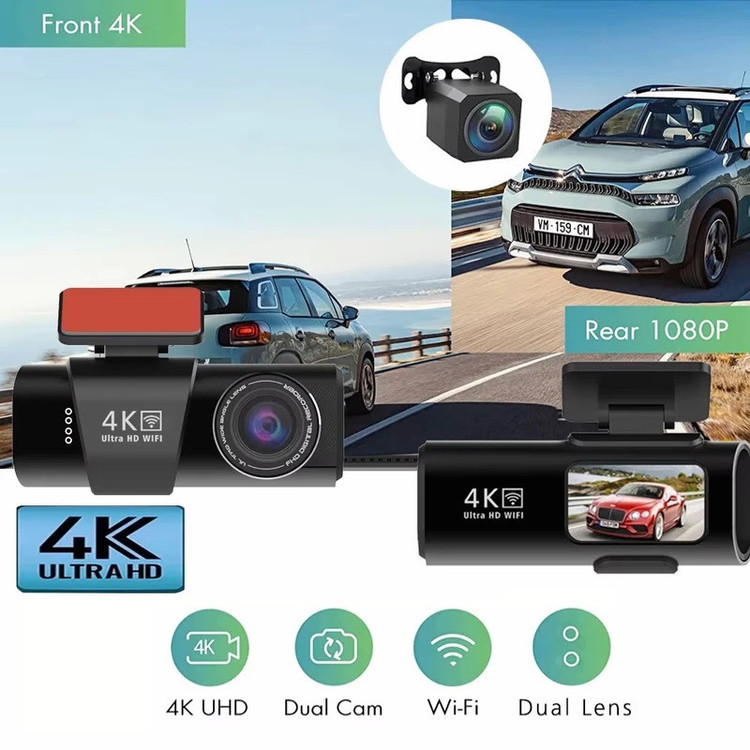 دوربین فیلمبرداری ثبت وقایع خودرو مدل OK309-4K-WiFi-GPS به همراه دوربین عقب