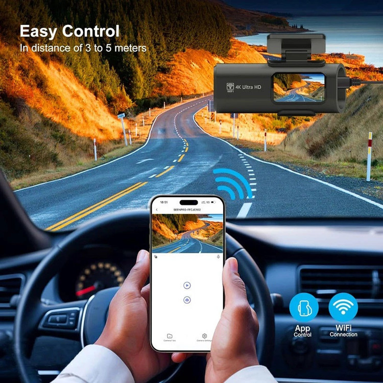 دوربین فیلمبرداری ثبت وقایع خودرو مدل OK309-4K-WiFi-GPS به همراه دوربین عقب