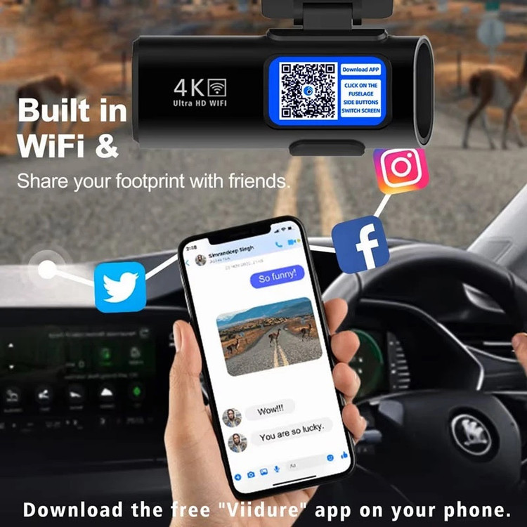 دوربین فیلمبرداری ثبت وقایع خودرو مدل OK309-4K-WiFi-GPS به همراه دوربین عقب