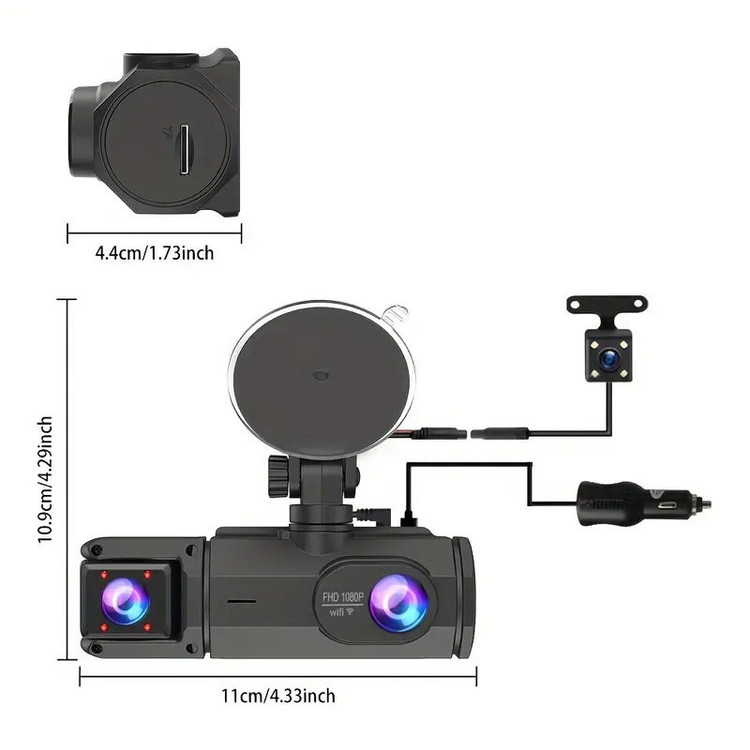 دوربین ثبت وقایع خودرو مدل 3 لنز ActionCam-F81-WiFi