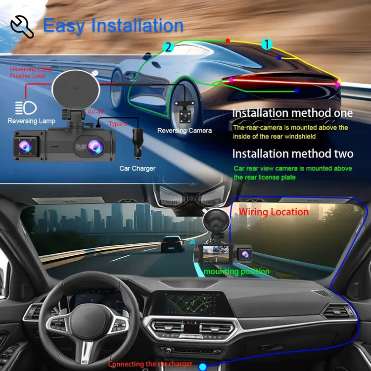 دوربین ثبت وقایع خودرو مدل 3 لنز ActionCam-F81-WiFi