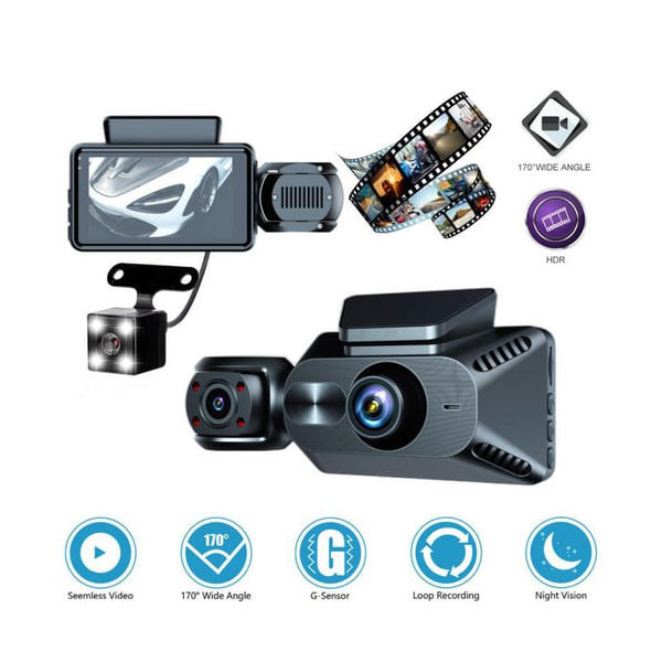 دوربین ثبت وقایع خودرو مدل 3 لنز ActionCam-XC107 WiFi به همراه دوربین دنده عقب